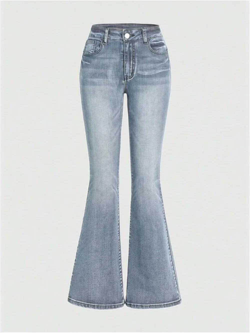 Women's Light Blue Denim Pull On Y2k Goth High Waist Mid Rise Bell Bottom Jeans